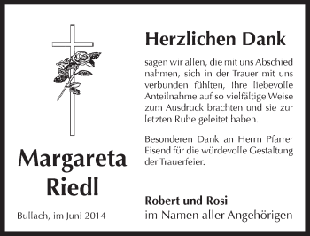 Traueranzeige von Margareta Riedl von Pegnitz-Zeitung